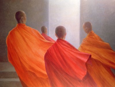 Four Monks on Temple Steps by Lincoln Seligman